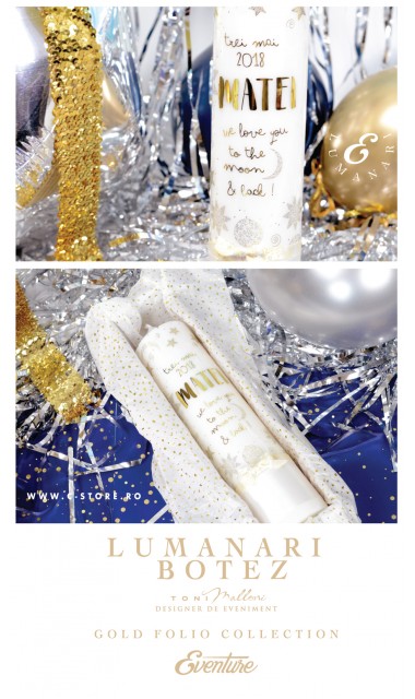 Lumanare de botez personalizata, print folio gold, 30x8cm, To the moon and back  2